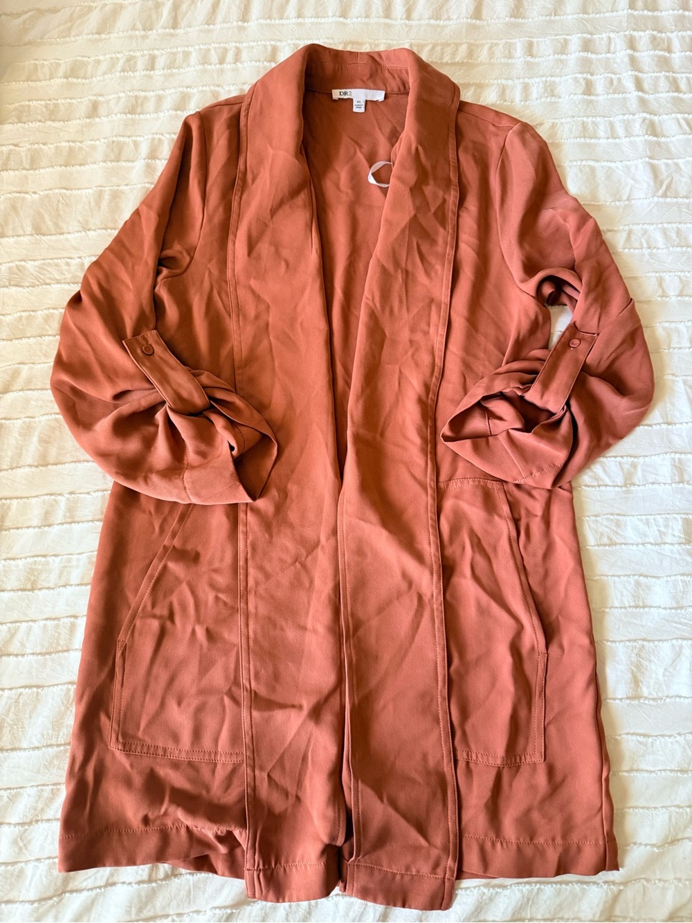 DR2 Rust Open-Front Lounge Robe with Roll-Tab Sleeves